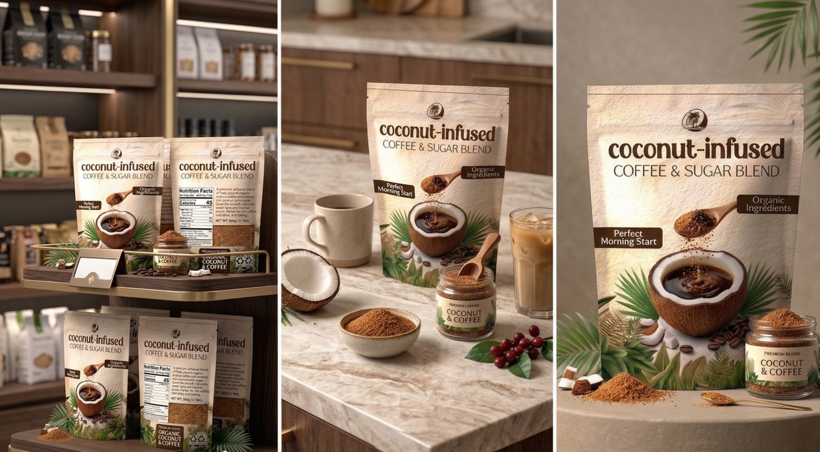 Coconut coffee product collage